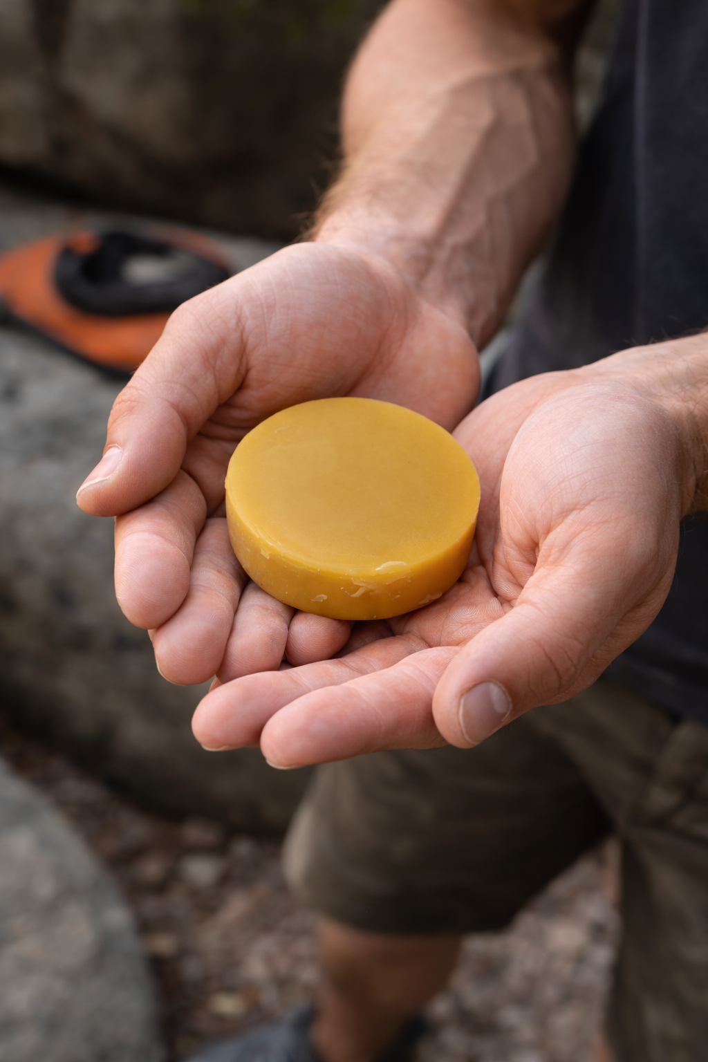 Climber holding the repair bar